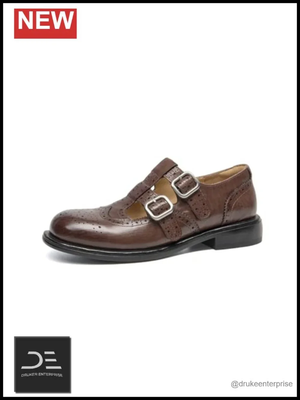 Women's Leather T-Strap Mary Jane Oxford Brogue Flats